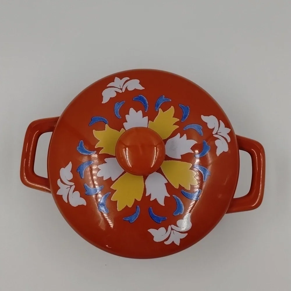 Martha Stewart Decorative Ceramic Cocotte Orange with multicolor print